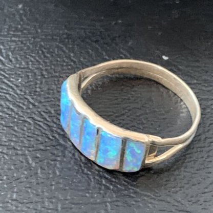 Navajo Blue Opal Inlay Band Ring | Sz 8.5 | Authentic Native American Handmade | 12417 - Masha USA