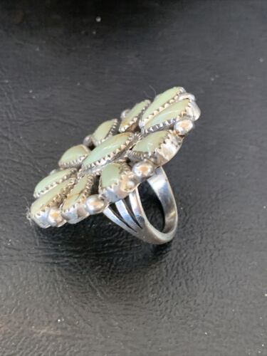 Navajo Green Turquoise Cluster Ring | Authentic Native American Sterling Silver | Multi-Stone | Sz 7.5 | 12189