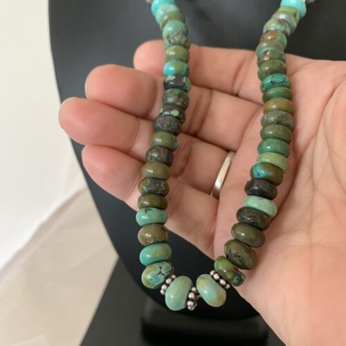 Southwestern Navajo Green Turquoise Bead Necklace | Sterling Silver | 20" | Authentic Native American Handmade | 2001