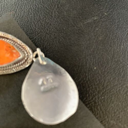 Navajo Orange Spiny Oyster Dangle Earrings | Sterling Silver | Authentic Native American Handmade | 13818