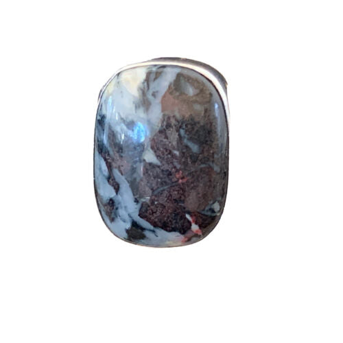Navajo Men's White Black Cinnabrite Ring | Sterling Silver | Sz 6.5 | Authentic Native American Handmade | 1551