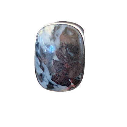 Navajo Men's White Black Cinnabrite Ring | Sterling Silver | Sz 6.5 | Authentic Native American Handmade | 1551