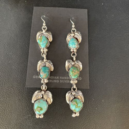 Navajo Sonoran Gold Turquoise Earrings | Sterling Silver | 3 Dangle | Authentic Native American Handmade | 13922