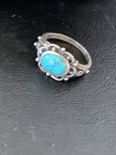 Southwestern Old Pawn Navajo Blue Turquoise Ring | Sterling Silver | Sz 8 | 10778