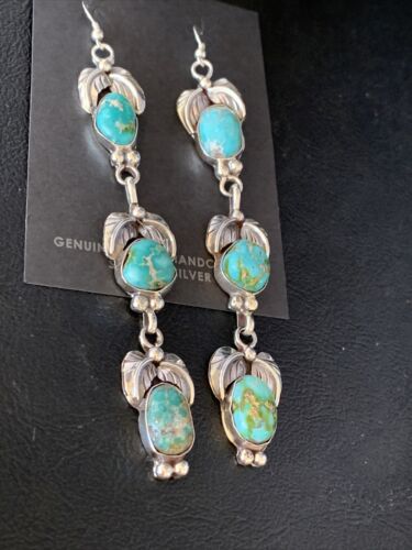Navajo Sonoran Gold Turquoise Earrings | Sterling Silver | 3 Dangle | Authentic Native American Handmade | 13926