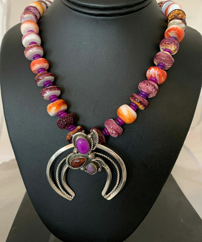 Navajo Purple Red Spiny Sugilite Necklace | Authentic Native American Sterling Silver | Naja Pendant | 00911