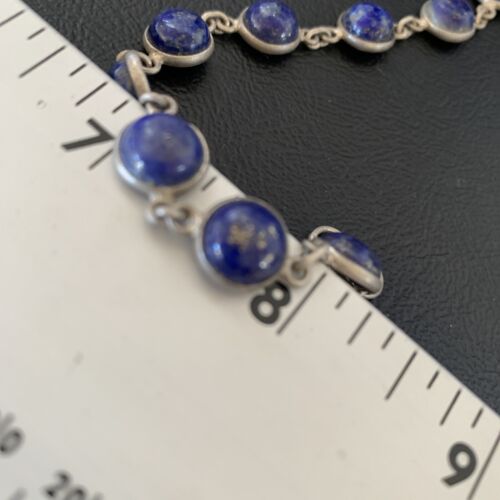 Minimalist Navajo Blue Lapis Lazuli Link Bracelet | Sterling Silver | 7.5" | 12655