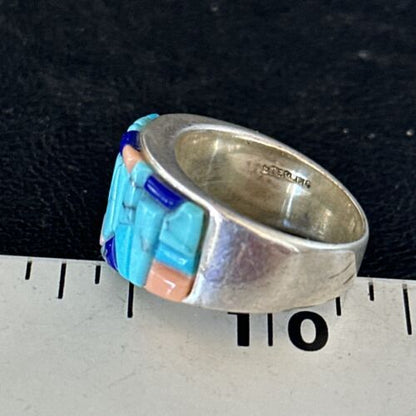 Multi-Color Blue Lapis Turquoise Inlay Ring | Sterling Silver | Sz 7 | 14459