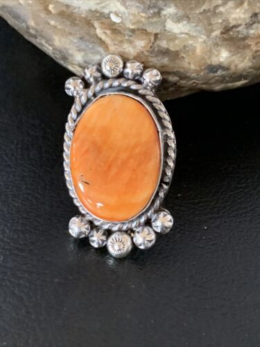 Native American Orange Spiny Oyster Navajo Ring | Sterling Silver | Sz 8 | 13283