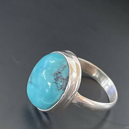 Navajo Spiderweb Blue Turquoise Ring | Sterling Silver | Sz 6.5 | Authentic Native American Handmade | 11447
