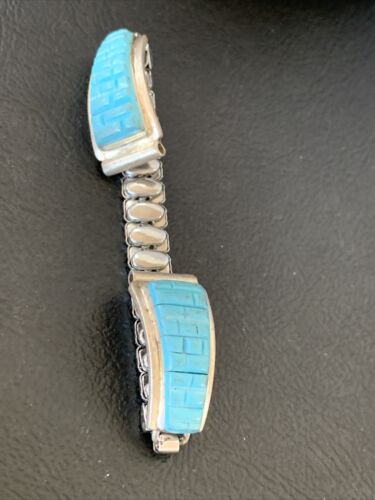 Navajo Sterling Silver Watch Tips | Turquoise Corn Inlay Band | Authentic Native American Jewelry | 12139