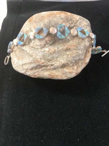 Native American Sterling Silver Opal Inlay Link Bracelet | 7" | 11588