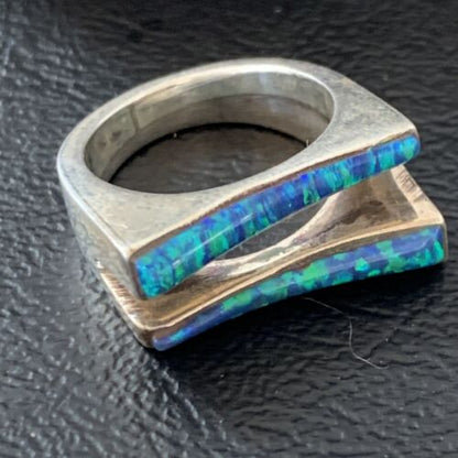 Navajo Blue Opal Inlay Band Ring | Sz 5.5 | Authentic Native American Handmade | 12418