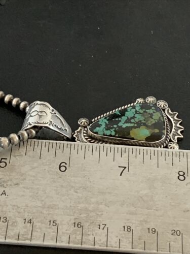 Men's Navajo Green Spiderweb Turquoise Pendant | Sterling Silver Necklace | Authentic Native American Handmade | 01978