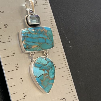 Navajo Blue Topaz Mojave Turquoise Pendant | Authentic Native American Sterling Silver | Multi-Stone | 10714
