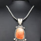 Navajo Orange Spiny Oyster Pendant Necklace | Sterling Silver | Authentic Native American Handmade | 4907
