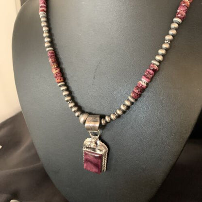 Navajo Purple Spiny Oyster Pendant | Sterling Silver | 20" Necklace | Authentic Native American Handmade | 13655