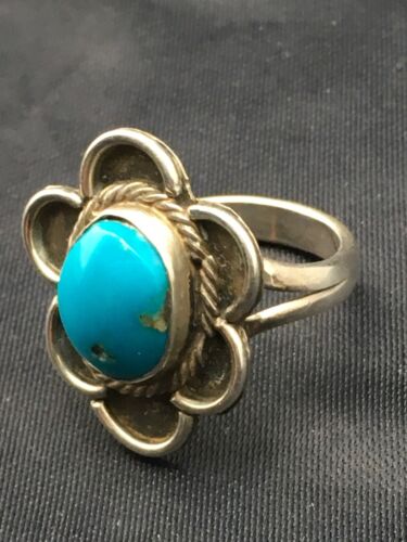 Southwestern Blue Turquoise Navajo Ring | Sterling Silver | Sz 6 | Authentic Native American Handmade | 4407