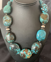 Chunky Navajo Pearl Graduated Turquoise Necklace | Sterling Silver | Authentic Native American Jewelry | 21" | 11903