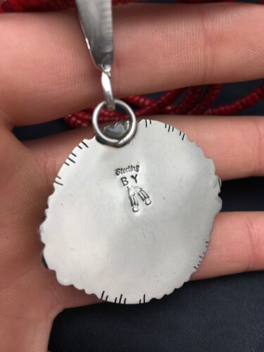 Navajo White Buffalo Turquoise Pendant with Coral | 4-Strand Silver Necklace | Authentic Native American Handmade | 3848