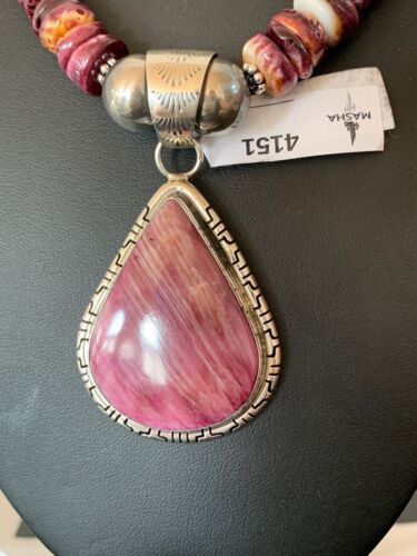 Navajo Pearls Purple Spiny Oyster Pendant Necklace | Sterling Silver | Native American Handmade | 4151