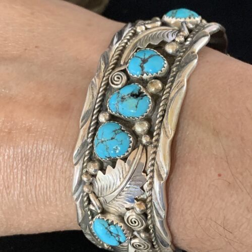 Native American Men's Blue Kingman Turquoise Cuff Bracelet | Sterling Silver | 14135