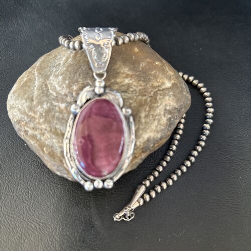 Navajo Purple Spiny Oyster Pendant Necklace | Sterling Silver | Authentic Native American Handmade | 14663