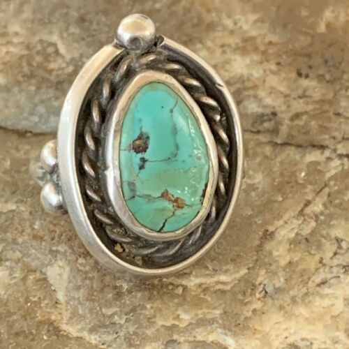 Southwestern Old Pawn Navajo Blue Turquoise Ring | Sterling Silver | Sz 6.5 | 2170
