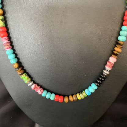 Multi-Color Turquoise Necklace | Sterling Silver | 20" | Authentic Native American Handmade | 13557