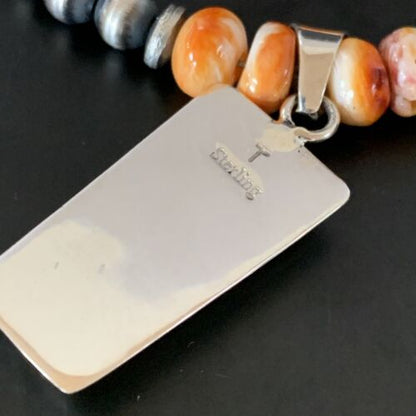 Navajo Pearls Sterling Silver Necklace | Orange Spiny Oyster Pendant | Authentic Native American Handmade | 11386