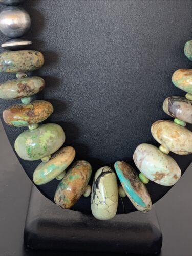 Navajo Pearl Sterling Silver Graduated Natural Green Turquoise Necklace | Authentic Native American | 23" | 00729