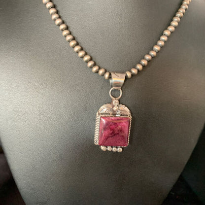 Navajo Purple Spiny Necklace Pendant | Sterling Silver | Authentic Native American Handmade | 13625