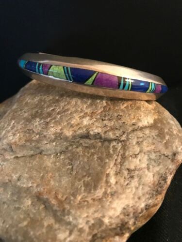Men's Navajo Sterling Silver Inlay Bracelet | Turquoise Sugilite Lapis | Authentic Native American Handmade | 11703