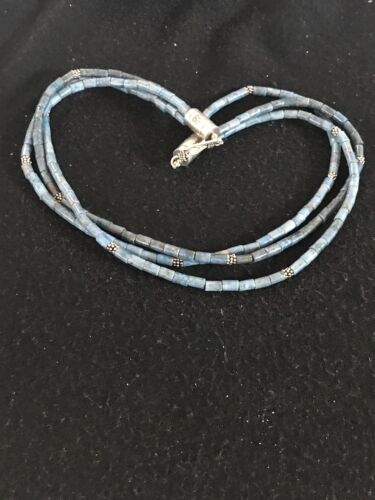 Native American Denim Lapis 3 Strand Necklace | Navajo Sterling Silver | 8472