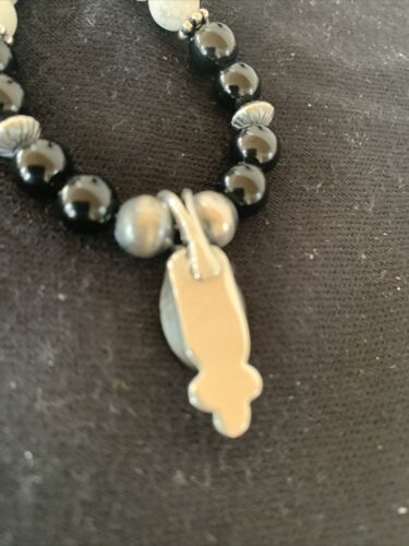 Navajo Black Onyx & White Buffalo Pendant Necklace | Sterling Silver | Authentic Native American Handmade | 01099