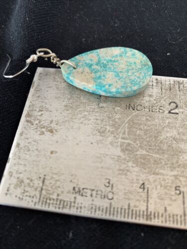 Navajo Slab Turquoise Dangle Earrings | Sterling Silver | Authentic Native American Handmade | 1356