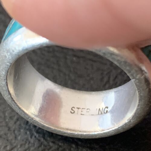 Men's Old Pawn Navajo Blue Turquoise Inlay Ring | Sterling Silver | Sz 6 | Authentic Native American Handmade | 10375