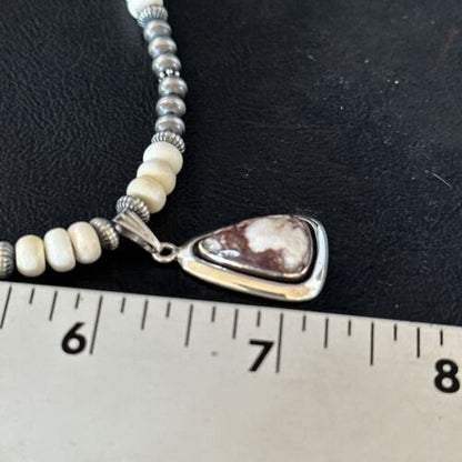 Navajo Wild Horse Turquoise Necklace Pendant | Sterling Silver | Authentic Native American Handmade | 14611