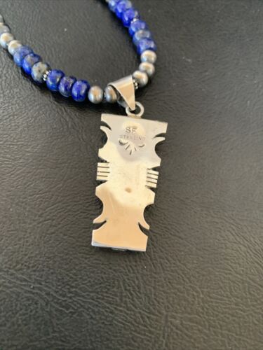 Navajo Pearls Necklace with Blue Lapis & White Opal Inlay Pendant | Sterling Silver | 11631