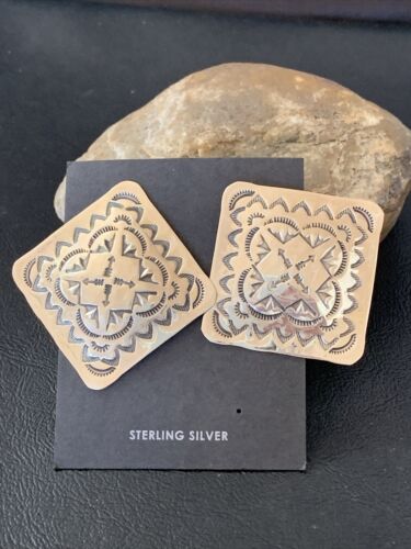 Southwestern Women's Navajo Stamped Earrings | Sterling Silver | Authentic Native American Handmade | 1674