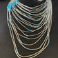 Turquoise Liquid Silver Heishi Necklace | 20 Strand Sterling Tube Pendant | Native American Handmade | 12296