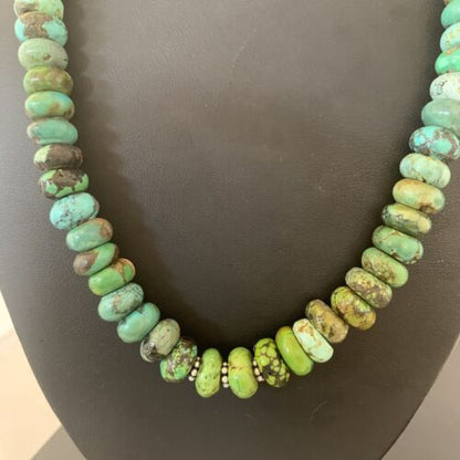 Native American Green Turquoise Bead Necklace | Sterling Silver | 20" | 2088