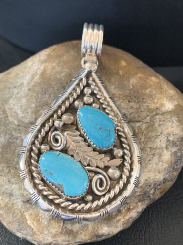 Southwestern Blue Turquoise Cluster Pendant | Authentic Men's Sterling Silver | Multi-Stone | 3" | 02104