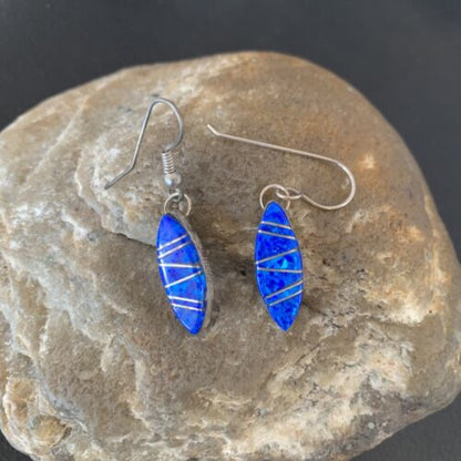Navajo Blue Opal Inlay Turquoise Earrings | Sterling Silver | Authentic Native American Handmade | 12026
