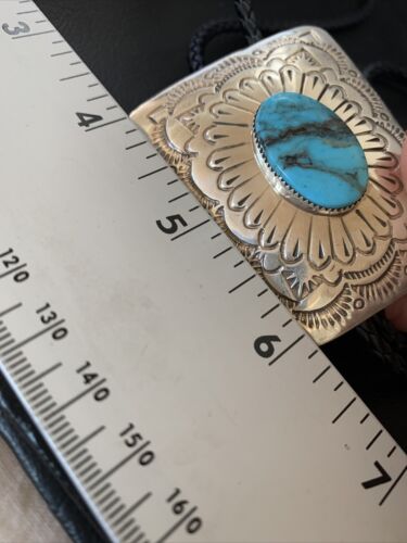 Men's Bolo Tie | Navajo Blue Kingman Turquoise | Sterling Silver | Authentic Native American Handmade | 12144