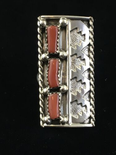 Navajo Red Coral Multi-Stone Ring | Authentic Native American Sterling Silver | Multi-Stone | Sz 7.5 | 10094