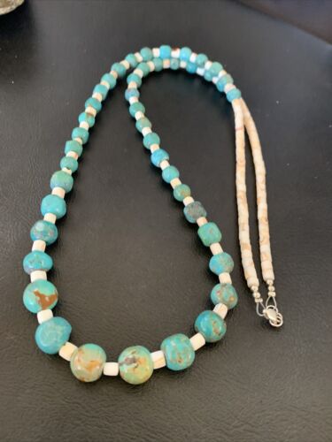 Navajo Pearls Graduated Blue Turquoise Necklace | Sterling Silver | Authentic Native American | 30" | 12542