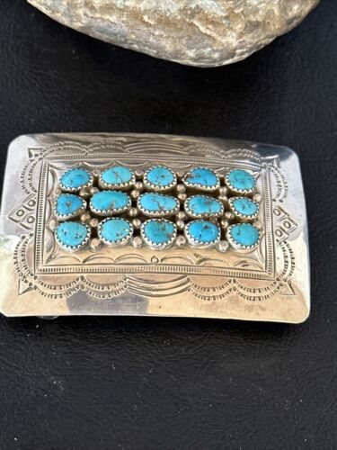 Navajo Blue Kingman Turquoise Belt Buckle Concho | Sterling Silver | Authentic Native American Handmade | 14796