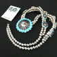 Zuni Sun Face Turquoise Inlay Sterling Silver Squash Blossom Necklace Set | Native American Handmade | 1308