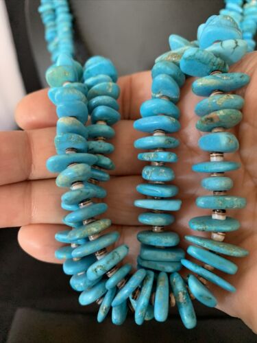 Men's Santo Domingo Blue Kingman Turquoise Shell Necklace | 38" | Authentic Native American Handmade | 13195